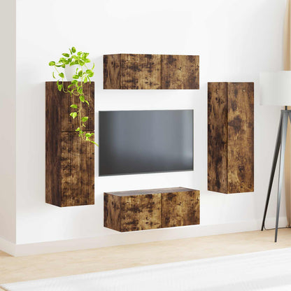 TV Cabinet Set Wall-mounted 4 pcs Smoked Oak Engineered Wood