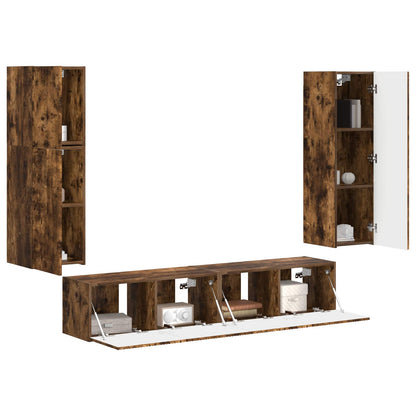 TV Cabinet Set Wall-mounted 4 pcs Smoked Oak Engineered Wood