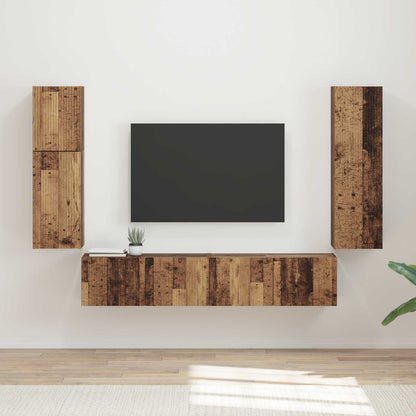 TV Cabinet Set Wall-mounted 4 pcs Old Wood Engineered Wood