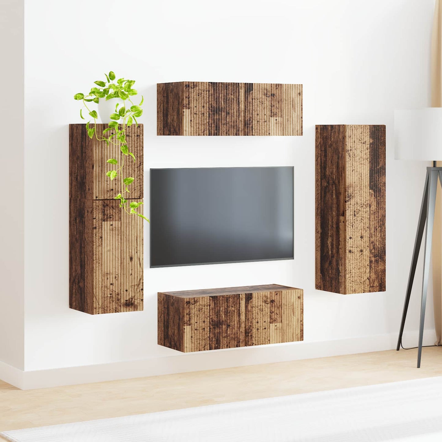 TV Cabinet Set Wall-mounted 4 pcs Old Wood Engineered Wood