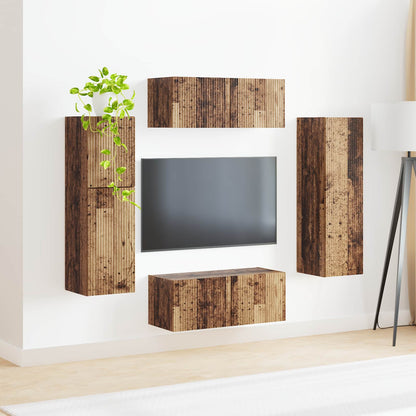 TV Cabinet Set Wall-mounted 4 pcs Old Wood Engineered Wood