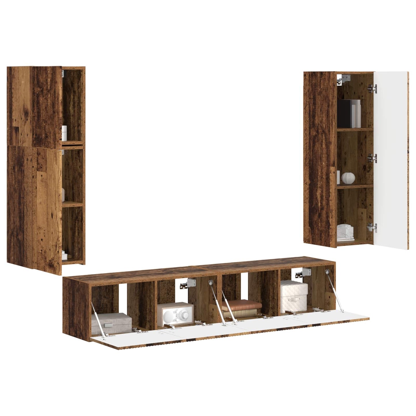 TV Cabinet Set Wall-mounted 4 pcs Old Wood Engineered Wood