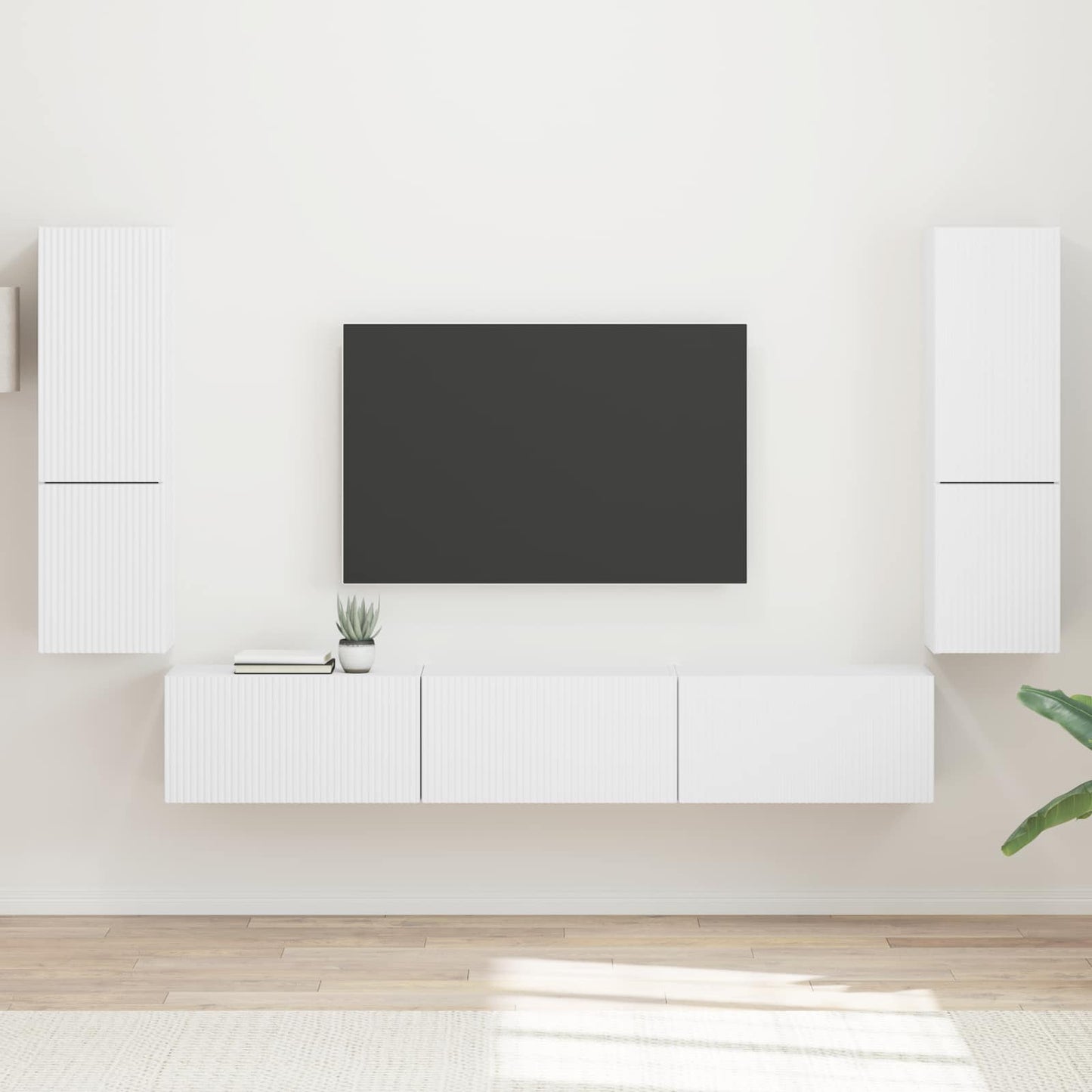 TV Cabinet Set Wall-mounted 4 pcs White Engineered Wood