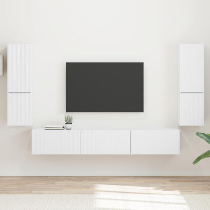 TV Cabinet Set Wall-mounted 4 pcs White Engineered Wood