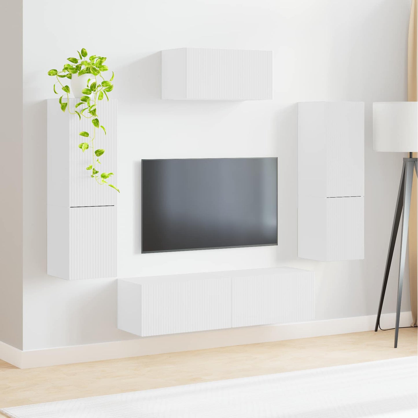 TV Cabinet Set Wall-mounted 4 pcs White Engineered Wood