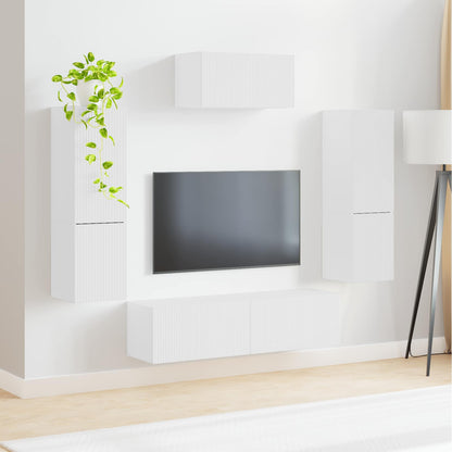 TV Cabinet Set Wall-mounted 4 pcs White Engineered Wood