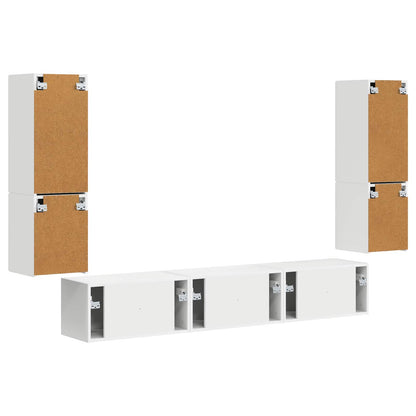 TV Cabinet Set Wall-mounted 4 pcs White Engineered Wood