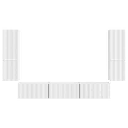 TV Cabinet Set Wall-mounted 4 pcs White Engineered Wood