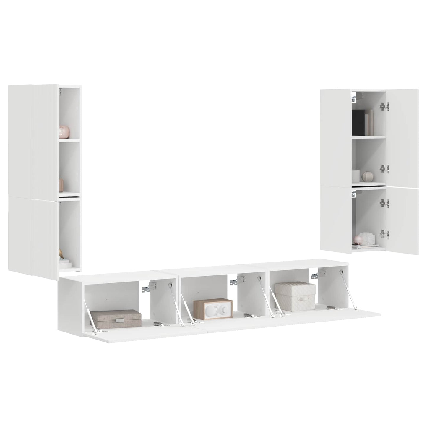 TV Cabinet Set Wall-mounted 4 pcs White Engineered Wood