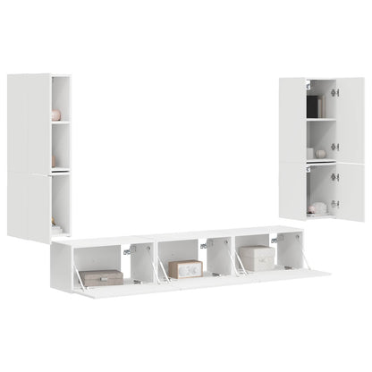 TV Cabinet Set Wall-mounted 4 pcs White Engineered Wood
