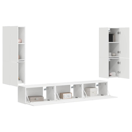 TV Cabinet Set Wall-mounted 4 pcs White Engineered Wood