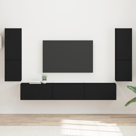 TV Cabinet Set 4 pcs Black Engineered Wood