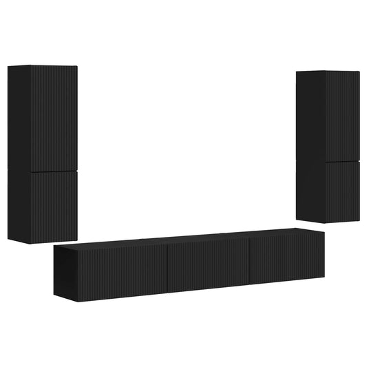 TV Cabinet Set 4 pcs Black Engineered Wood