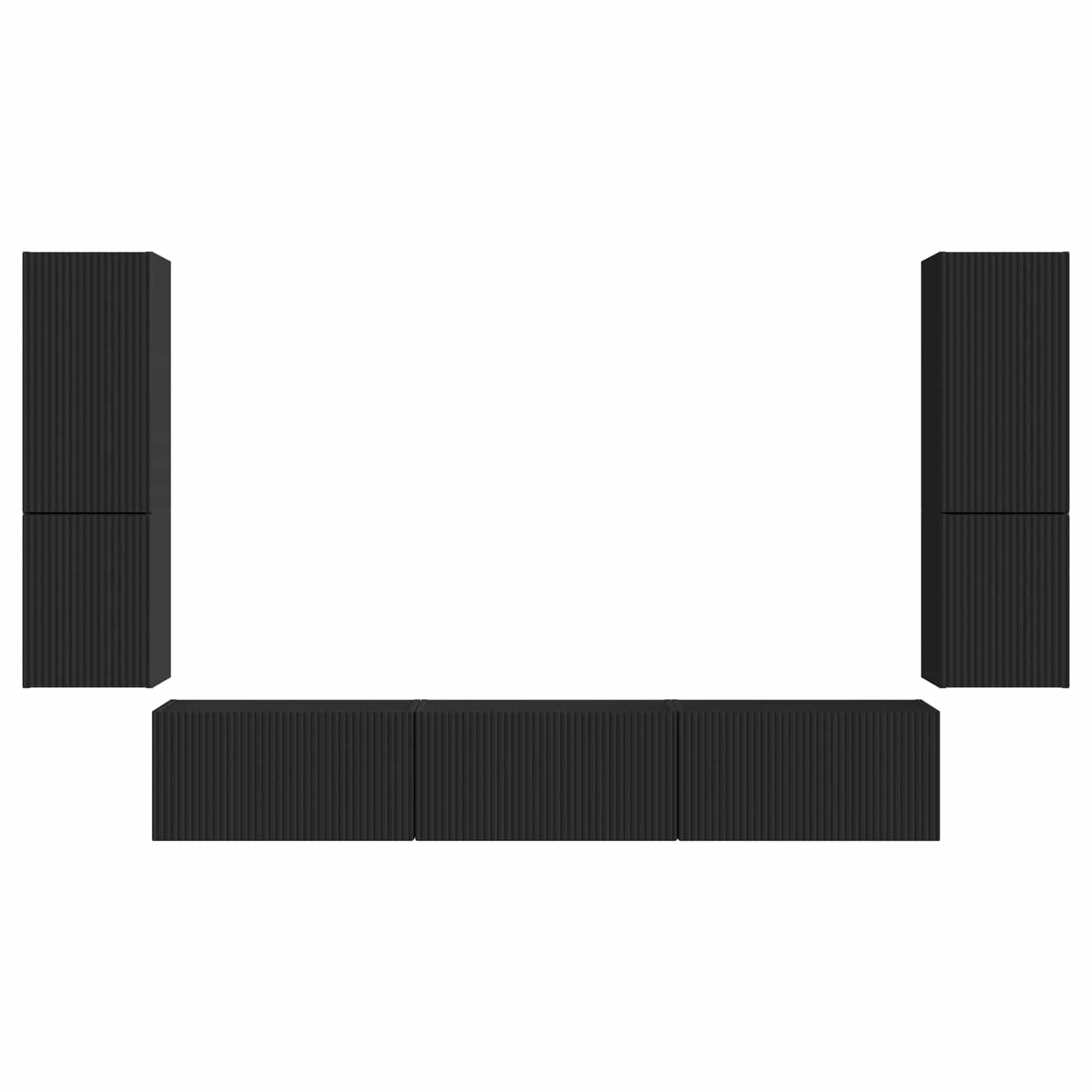 TV Cabinet Set Wall-mounted 4 pcs Black Engineered Wood
