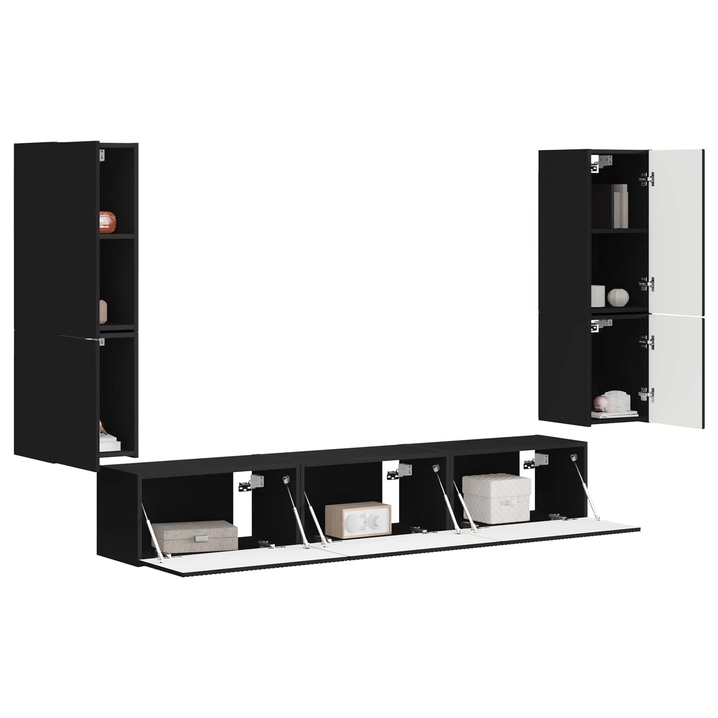 TV Cabinet Set Wall-mounted 4 pcs Black Engineered Wood