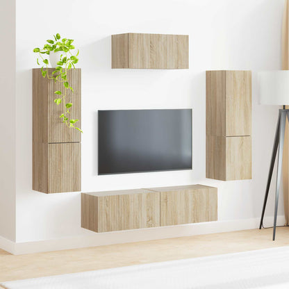 TV Cabinet Set Wall-mounted 4 pcs Sonoma Oak Engineered Wood