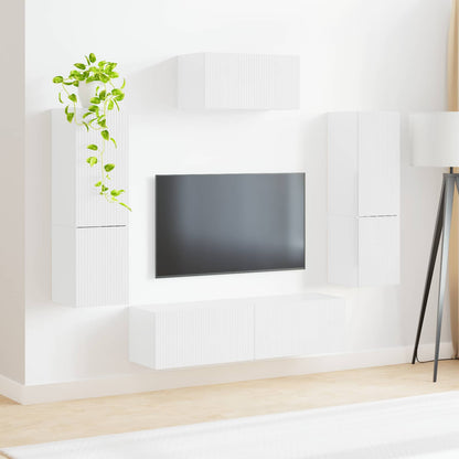 TV Cabinet Set 4 pcs High Gloss White Engineered Wood