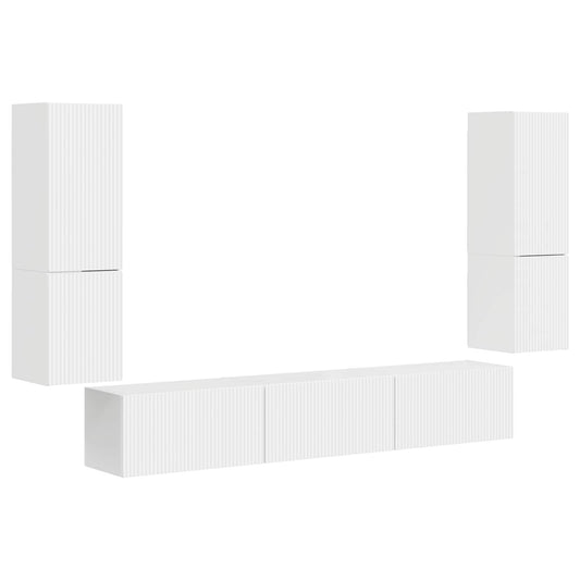 TV Cabinet Set 4 pcs High Gloss White Engineered Wood
