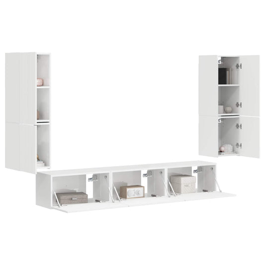 TV Cabinet Set 4 pcs High Gloss White Engineered Wood