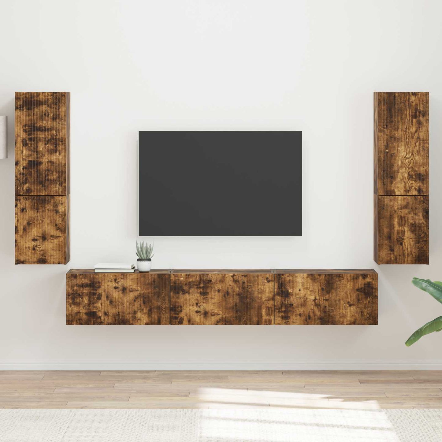TV Cabinet Set Wall-mounted 4 pcs Smoked Oak Engineered Wood