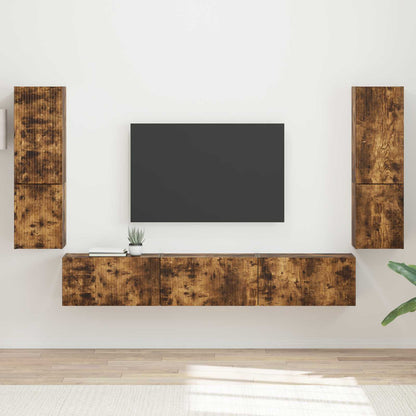 TV Cabinet Set Wall-mounted 4 pcs Smoked Oak Engineered Wood