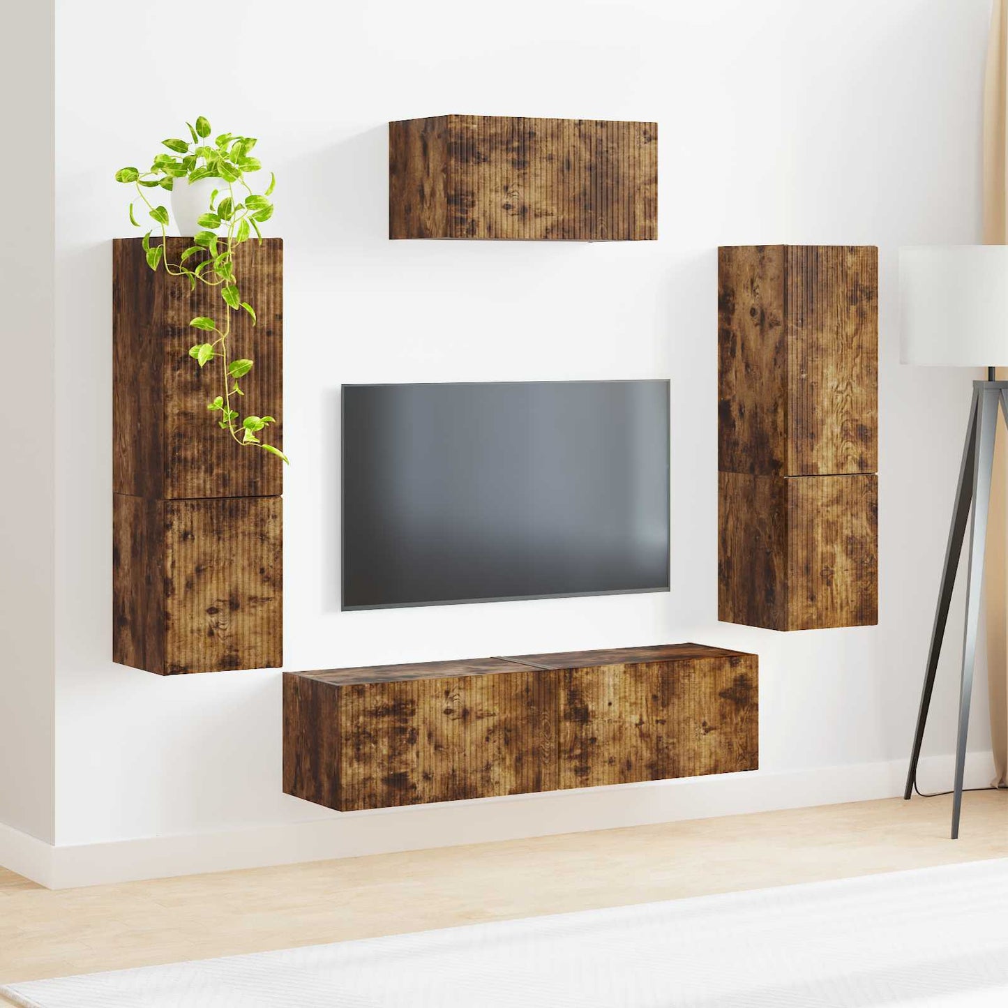 TV Cabinet Set Wall-mounted 4 pcs Smoked Oak Engineered Wood
