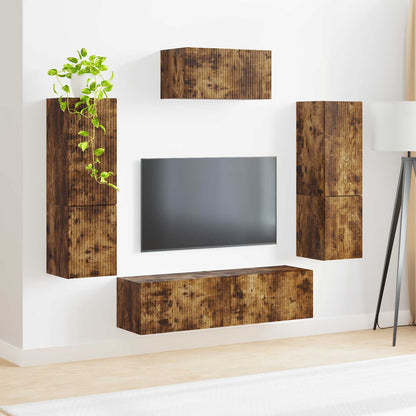 TV Cabinet Set Wall-mounted 4 pcs Smoked Oak Engineered Wood