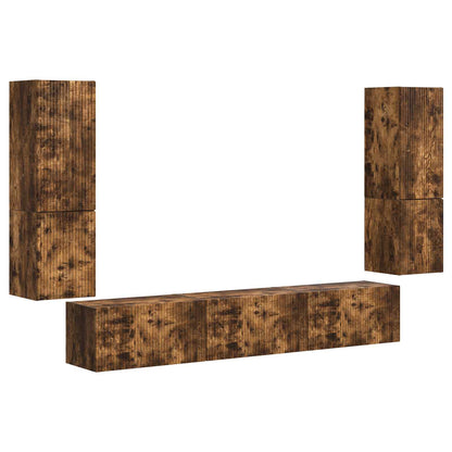 TV Cabinet Set Wall-mounted 4 pcs Smoked Oak Engineered Wood