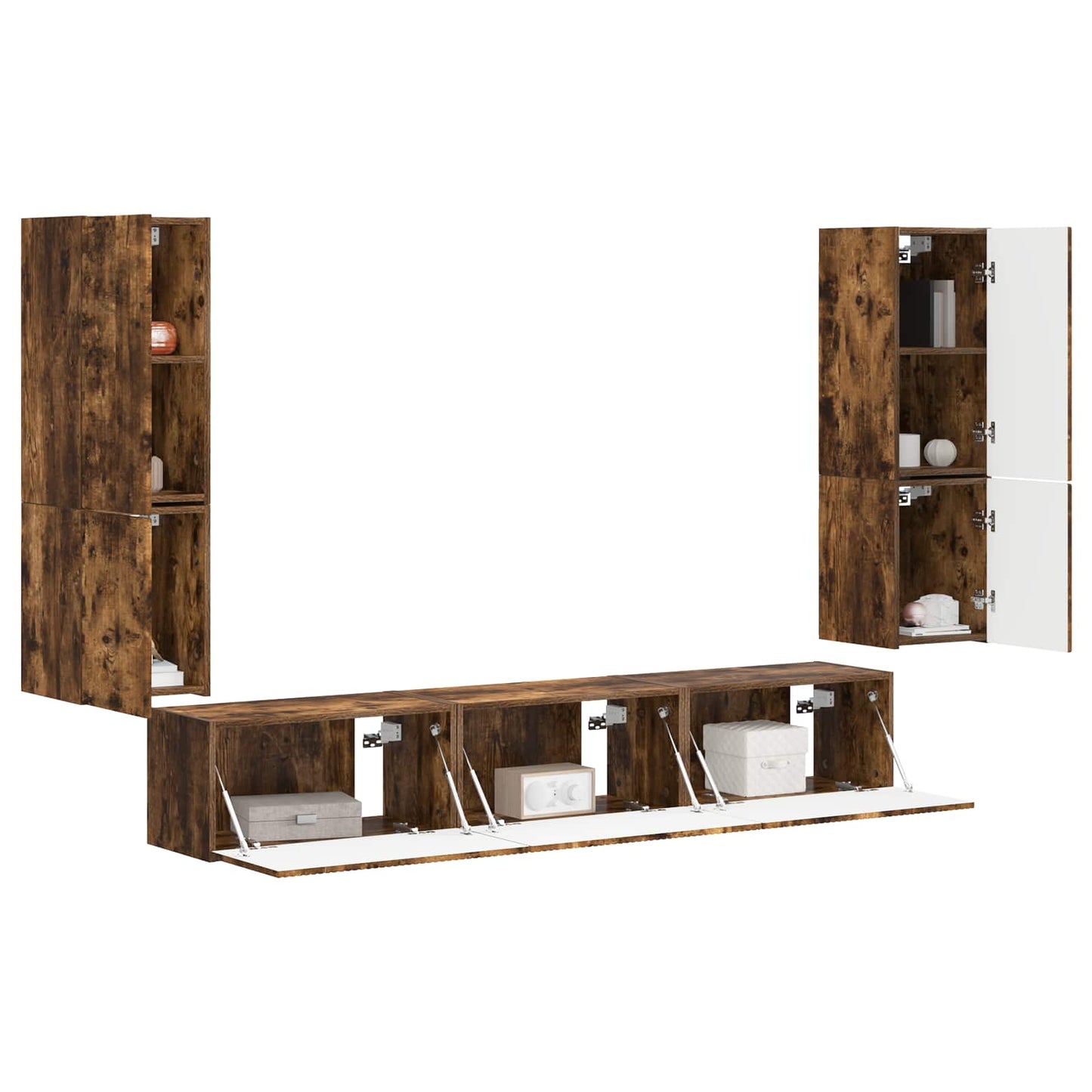 TV Cabinet Set Wall-mounted 4 pcs Smoked Oak Engineered Wood