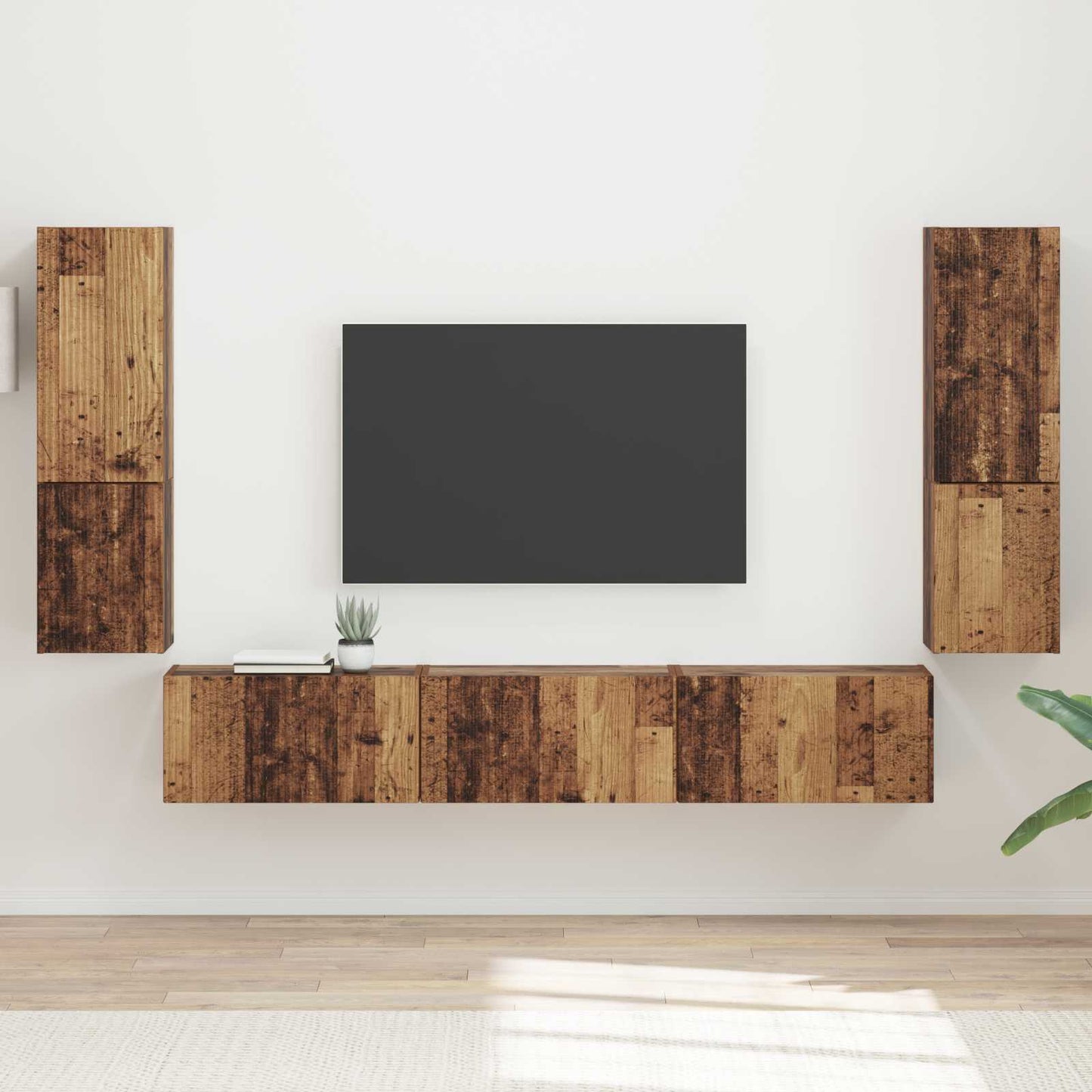 TV Cabinet Set Wall-mounted 4 pcs Old Wood Engineered Wood