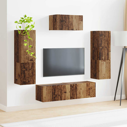 TV Cabinet Set Wall-mounted 4 pcs Old Wood Engineered Wood