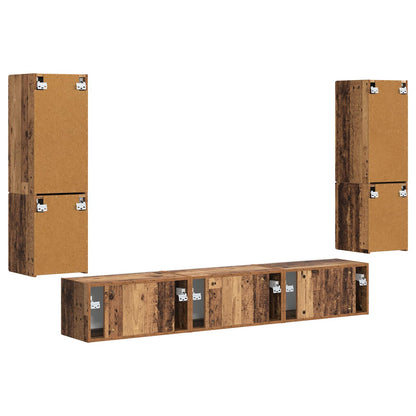 TV Cabinet Set Wall-mounted 4 pcs Old Wood Engineered Wood