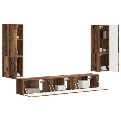 TV Cabinet Set Wall-mounted 4 pcs Old Wood Engineered Wood