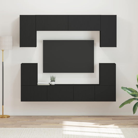 TV Cabinet Set Wall-mounted 5 pcs Black Engineered Wood