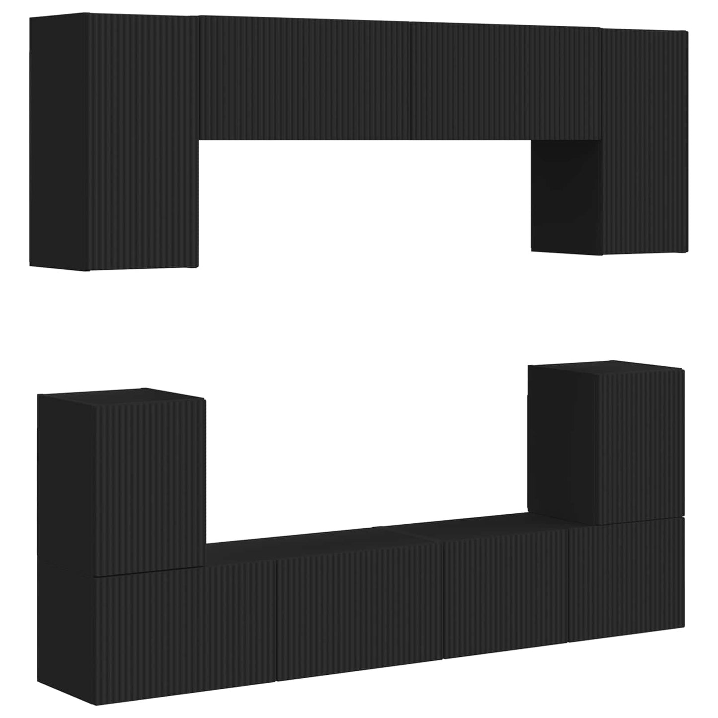 TV Cabinet Set Wall-mounted 5 pcs Black Engineered Wood