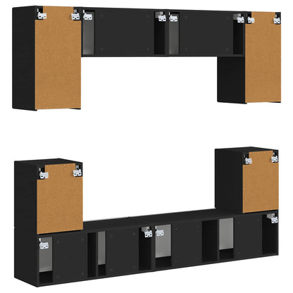 TV Cabinet Set Wall-mounted 5 pcs Black Engineered Wood