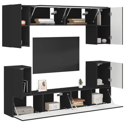 TV Cabinet Set Wall-mounted 5 pcs Black Engineered Wood