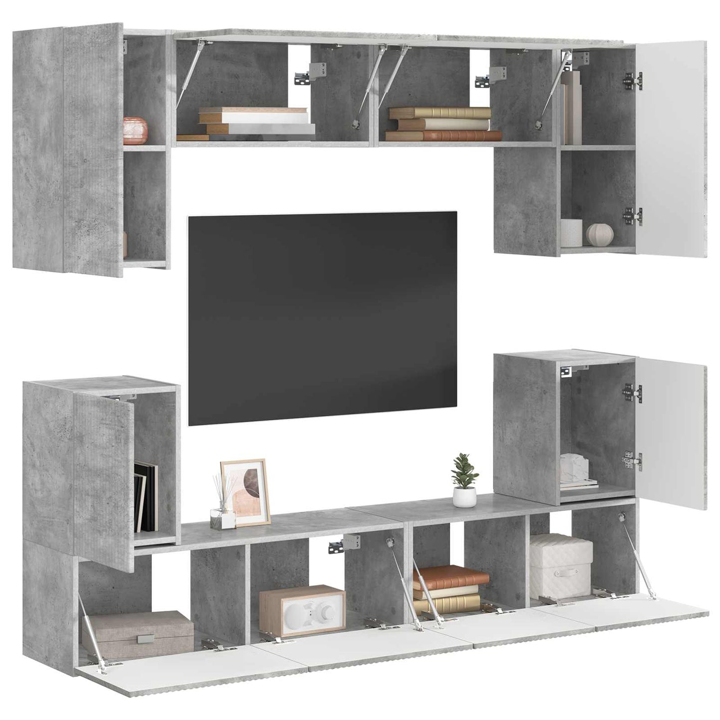 TV Cabinet Set Wall-mounted 5 pcs Concrete Grey Engineered Wood