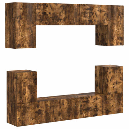 TV Cabinet Set Wall-mounted 5 pcs Smoked Oak Engineered Wood