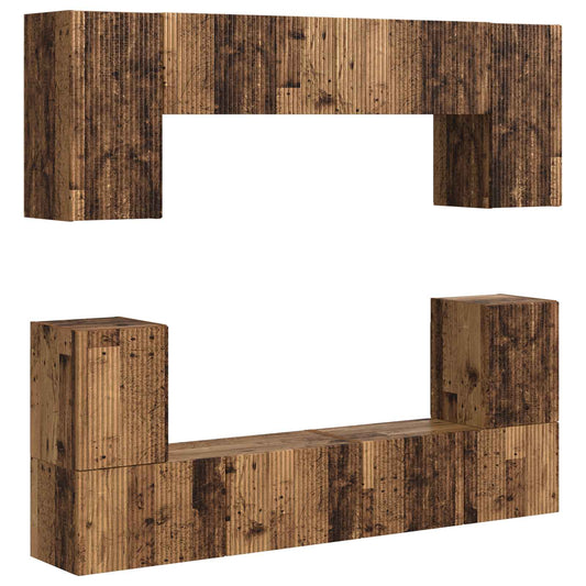 TV Cabinet Set Wall-mounted 5 pcs Old Wood Engineered Wood