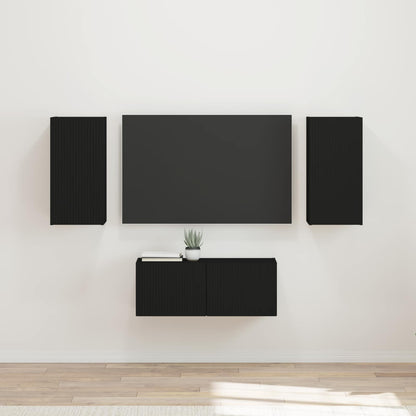 TV Cabinet Set 6 pcs Black Engineered Wood