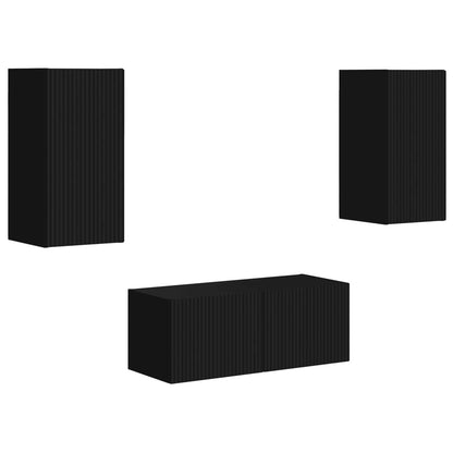TV Cabinet Set 6 pcs Black Engineered Wood