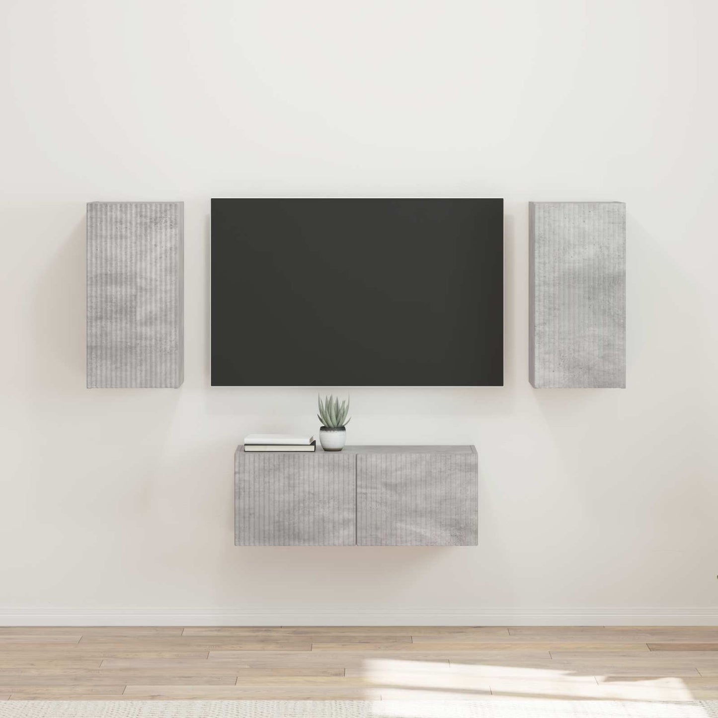 TV Cabinet Set Wall-mounted 6 pcs Concrete Grey Engineered Wood
