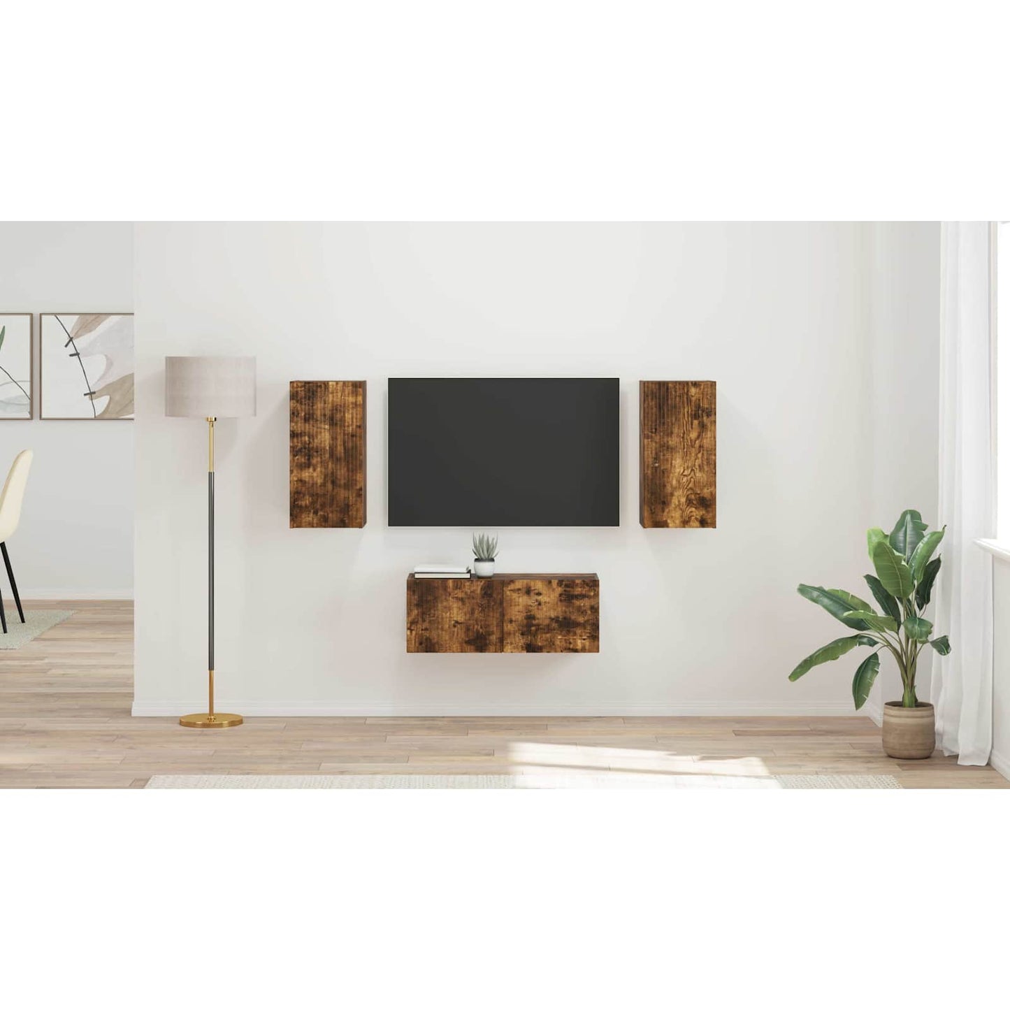 TV Cabinet Set Wall-mounted 6 pcs Smoked Oak Engineered Wood