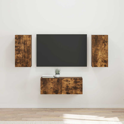 TV Cabinet Set Wall-mounted 6 pcs Smoked Oak Engineered Wood
