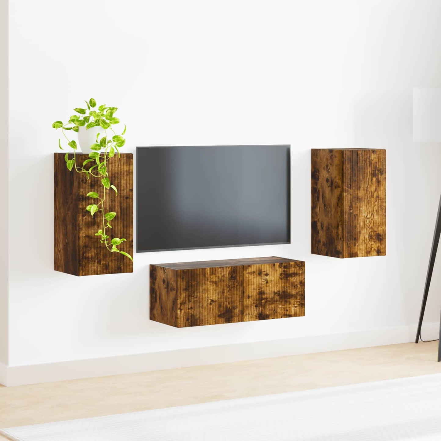 TV Cabinet Set Wall-mounted 6 pcs Smoked Oak Engineered Wood