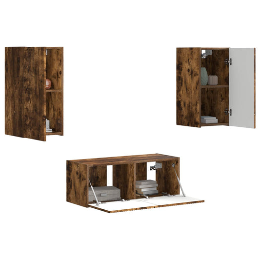 TV Cabinet Set Wall-mounted 6 pcs Smoked Oak Engineered Wood