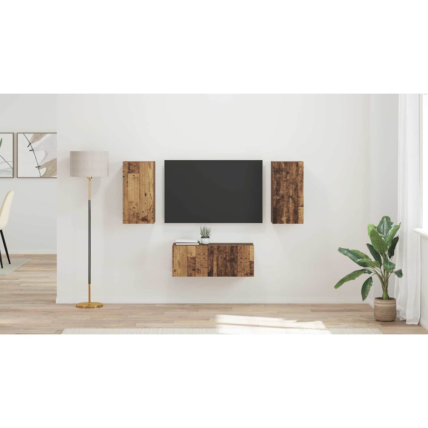 TV Cabinet Set Wall-mounted 6 pcs Old Wood Engineered Wood