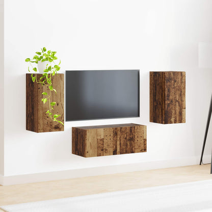 TV Cabinet Set Wall-mounted 6 pcs Old Wood Engineered Wood