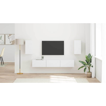 TV Cabinet Set Wall-mounted 5 pcs White Engineered Wood